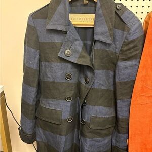 Burberry Women's Trench Coat in Black and Blue Stripes